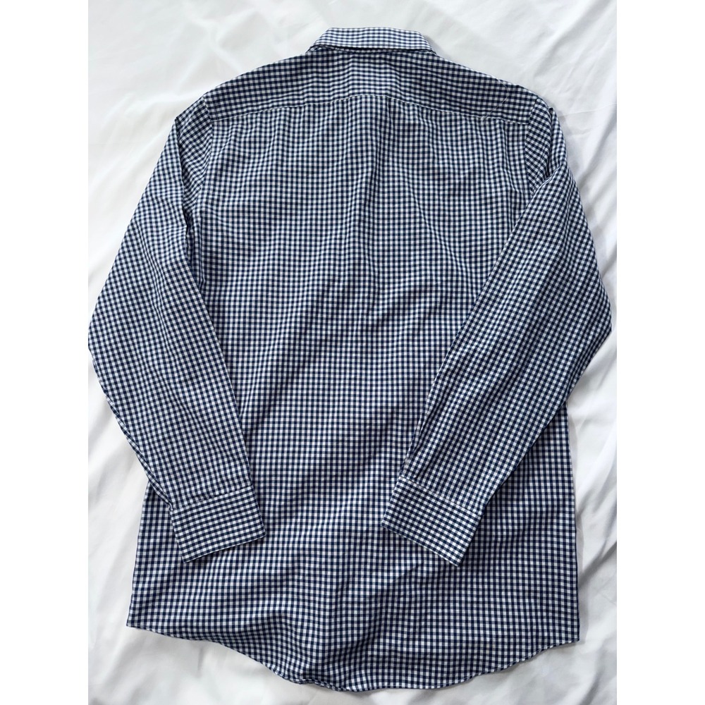 Stafford Mens Fitted Gingham Dress Shirt Navy White Long Sleeve 16 34-35 Broadcl - Picture 5 of 5